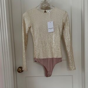 Amanda Uprichard Cream Sequin Bodysuit